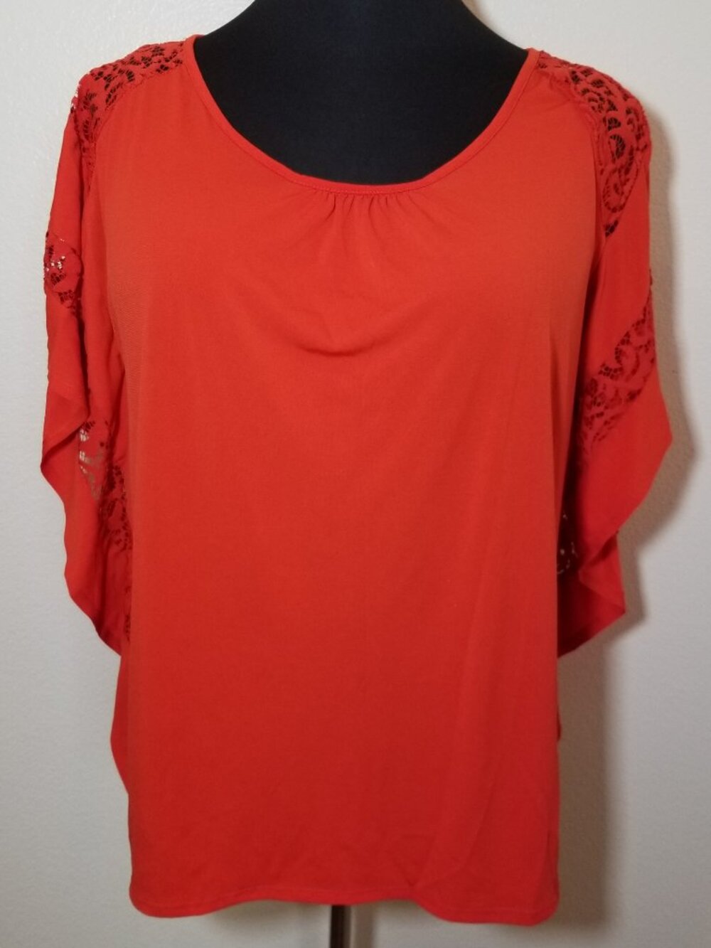 Lane Bryant Womens 14/16 Orange Lace Kimono Sleeve Top Boho Flowy Hippie Coastal